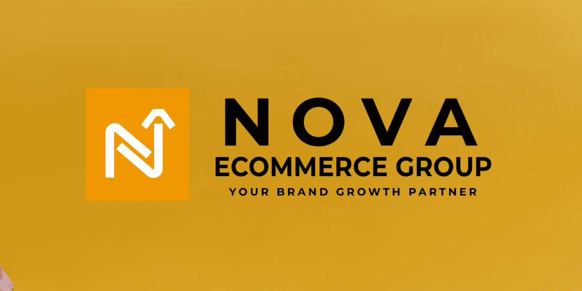Logo of Nova Ecommerce Group on a yellow background with growth-focused tagline