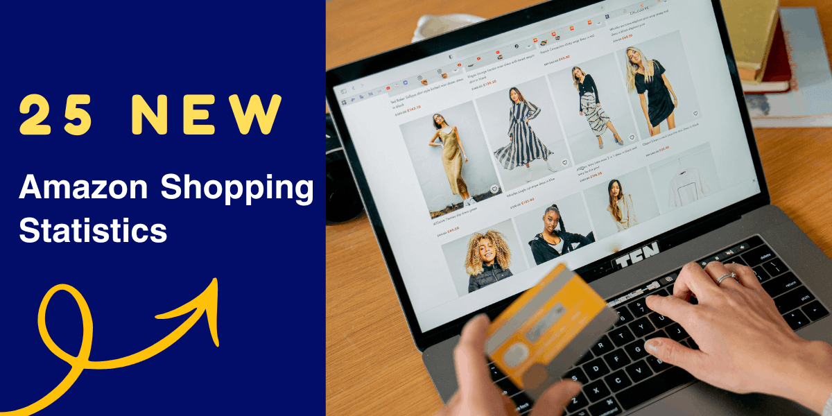 Person browsing Amazon fashion items on a laptop with a credit card in hand