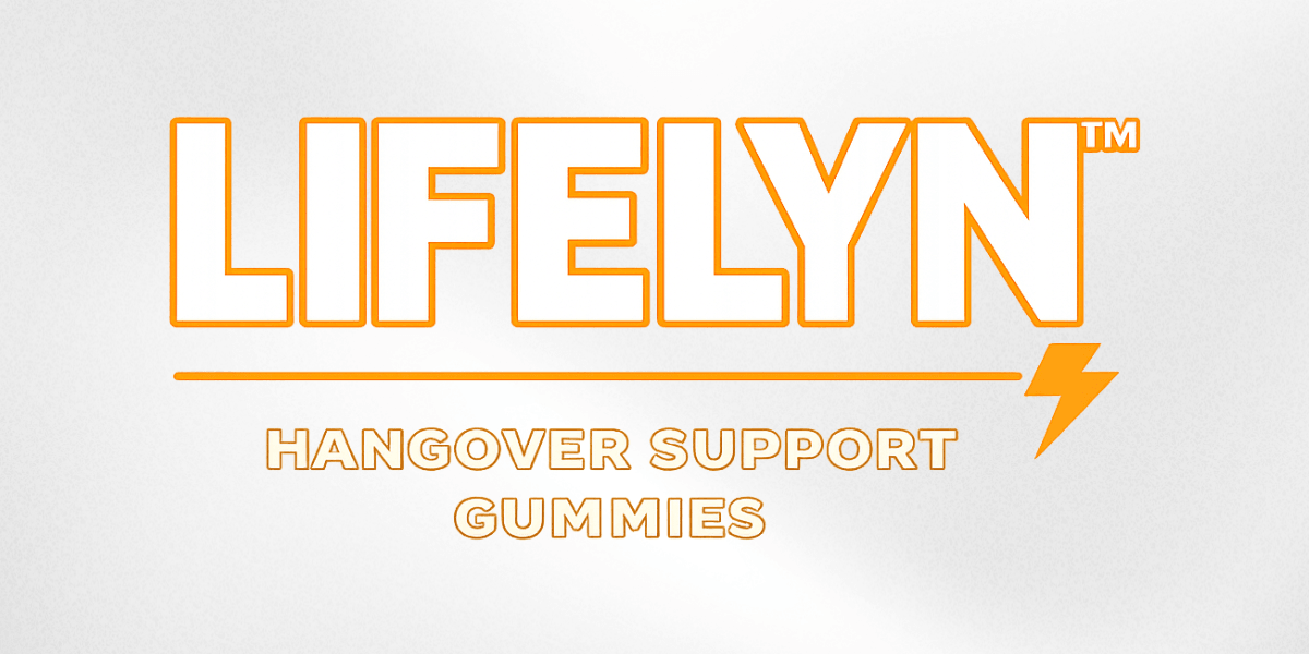 Lifelyn logo featuring hangover support gummies with an orange lightning bolt design