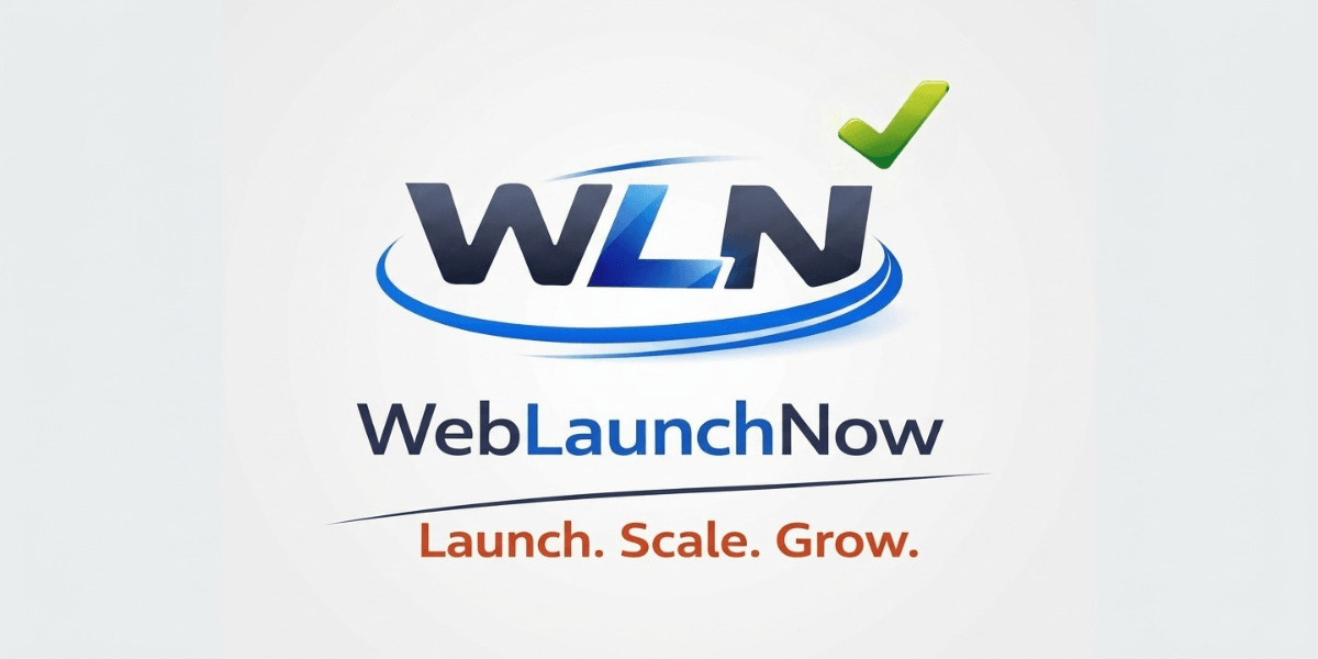 Logo of WebLaunchNow featuring the initials WLN and the slogan Launch Scale Grow