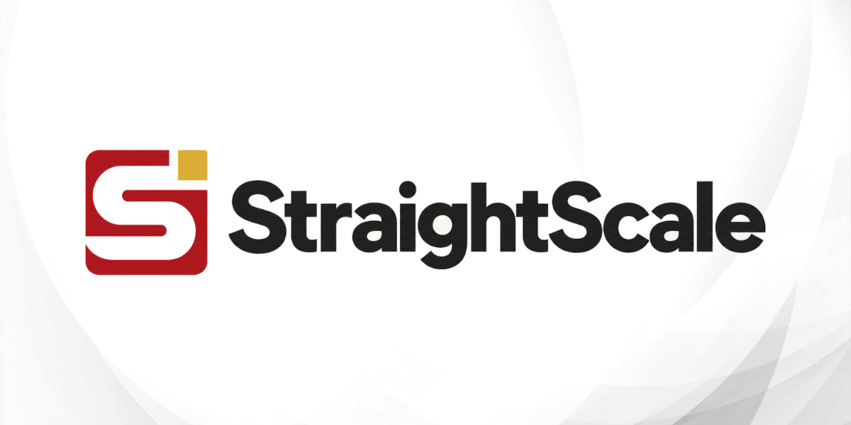 Logo for StraightScale featuring a stylized "S" and bold text on a white background
