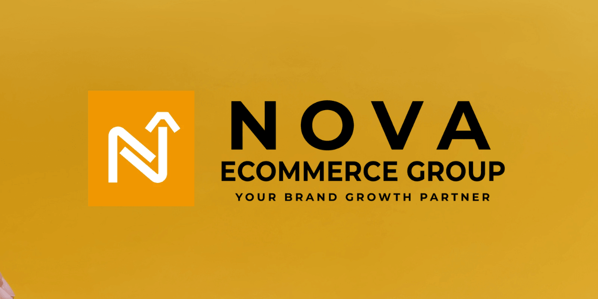 Logo of Nova Ecommerce Group on a yellow background with growth-focused tagline