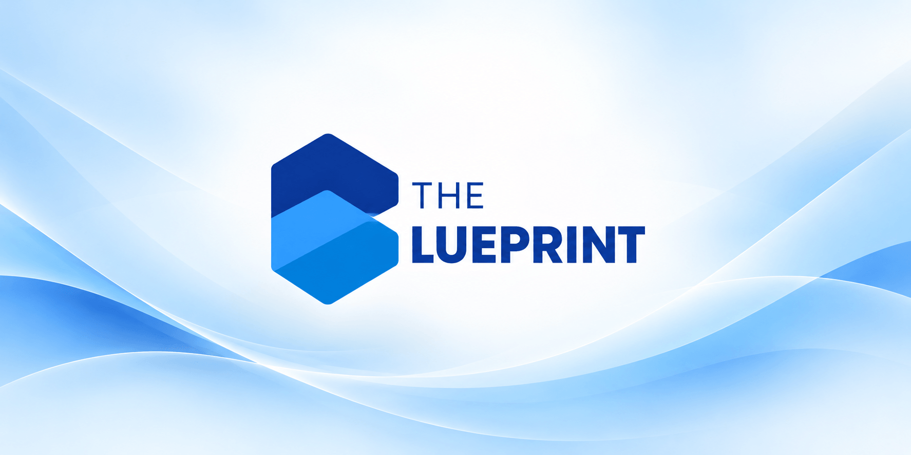 Blue gradient background featuring the logo of "The Blueprint" in blue text
