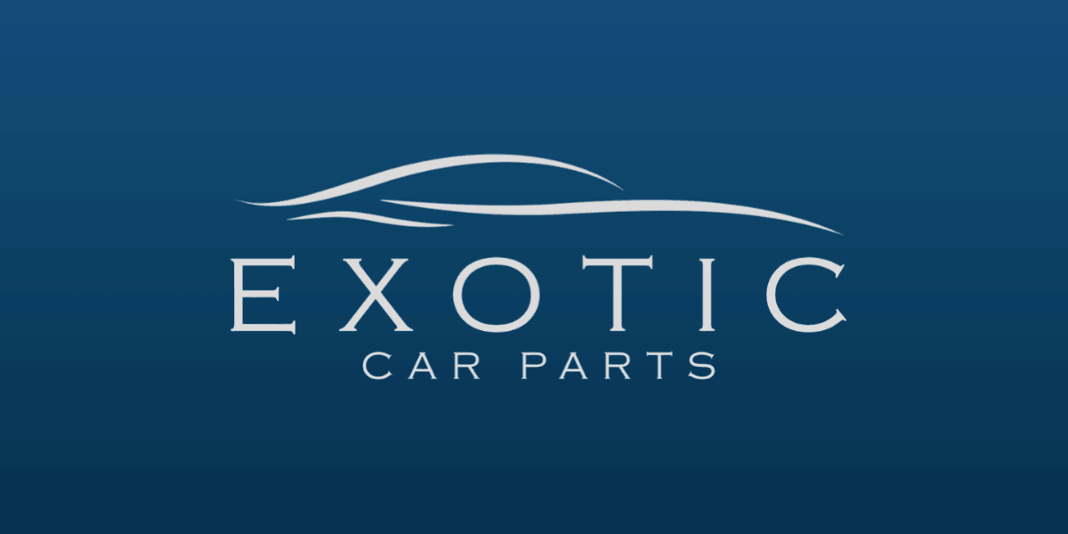 Logo for Exotic Car Parts featuring a sleek car silhouette on a blue background