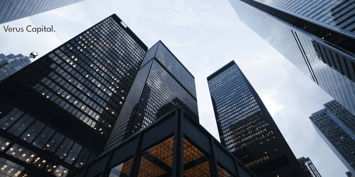 Skyscrapers in a financial district, representing Verus Capital's strong, reliable presence in the real estate debt investment market.