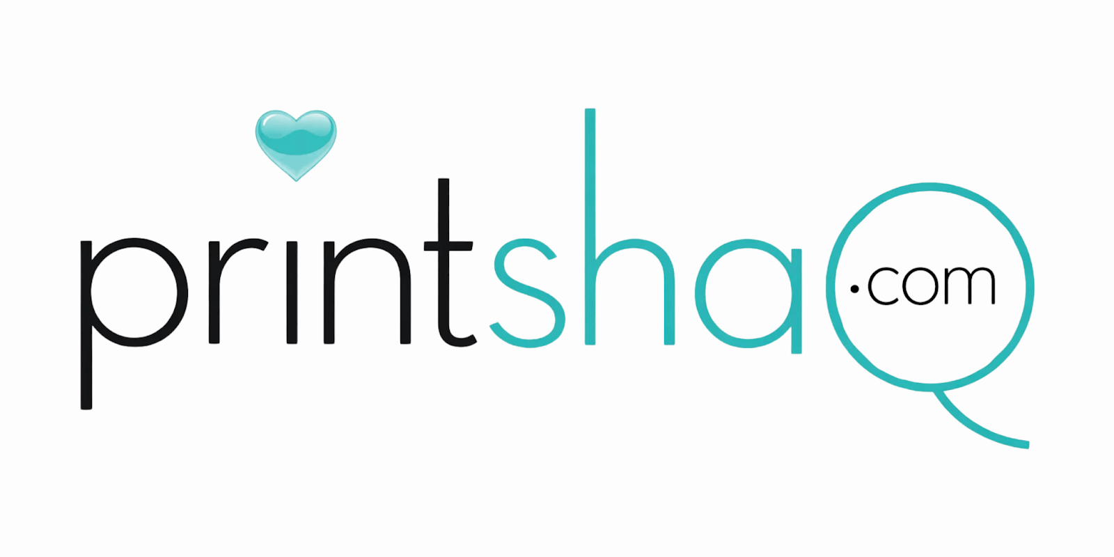 Logo Image: printshaQ logo with heart symbol and modern typography design.