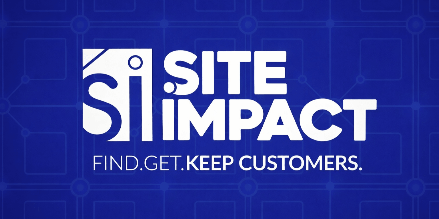 Site Impact logo with a blue background, emphasizing their mission to help brands find, acquire, and retain customers through data-driven marketing