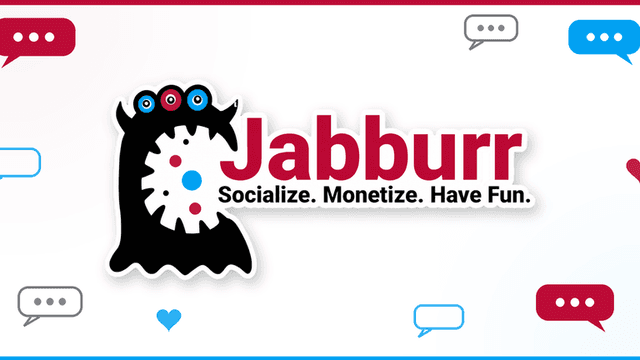 Logo of Jaburr, featuring a gear and playful monster design with social media elements