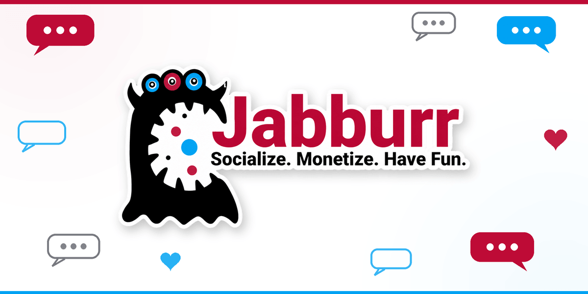 Logo of Jaburr, featuring a gear and playful monster design with social media elements