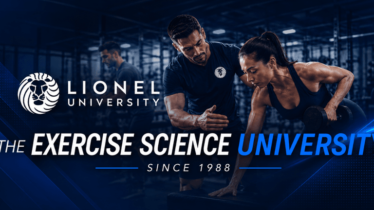 Gym setting with a trainer assisting a woman lifting weights at Lionel University
