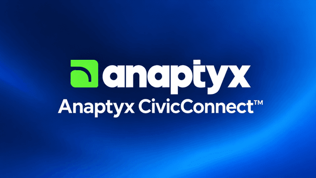 Logo of Anaptyx with tagline Anaptyx CivicConnect on a blue background