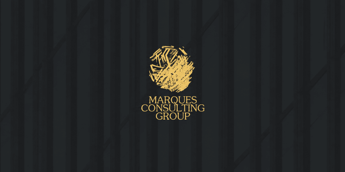 Logo of Marques Consulting Group with a stylized golden graphic on a dark background