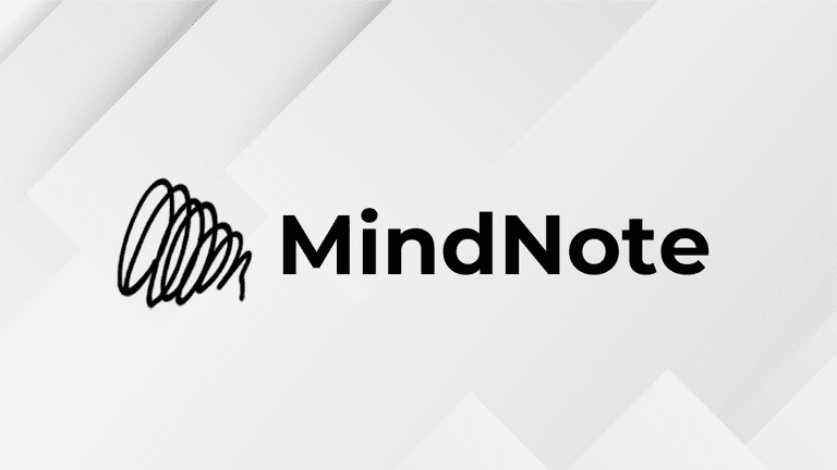Logo of MindNote featuring a scribbled design and bold text on a light background
