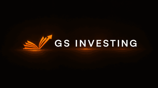 Logo of GS Investing with an orange graphic and modern font on a black background