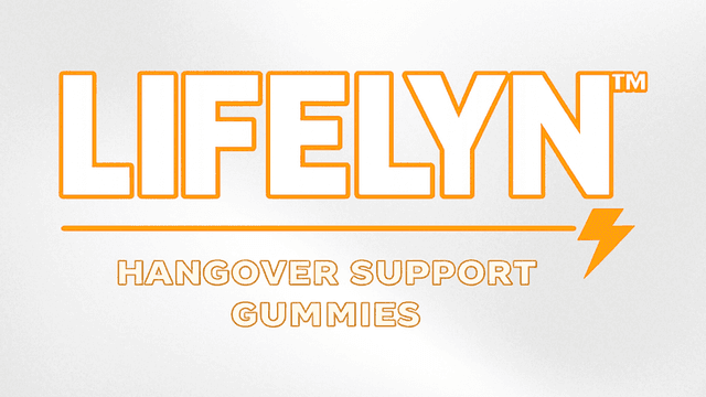 Lifelyn logo featuring hangover support gummies with an orange lightning bolt design