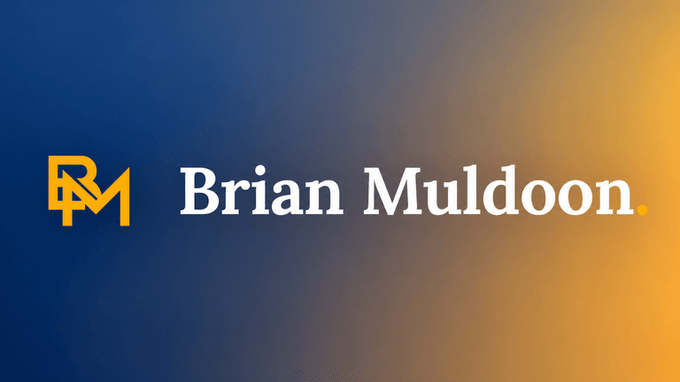 Logo featuring initials RM and the name Brian Muldoon on a gradient background
