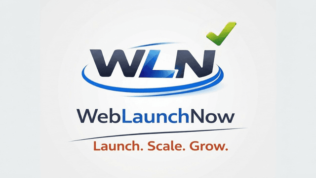 Logo of WebLaunchNow featuring the initials WLN and the slogan Launch Scale Grow