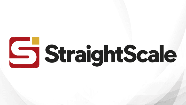 Logo for StraightScale featuring a stylized "S" and bold text on a white background