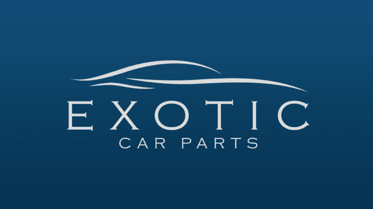 Logo for Exotic Car Parts featuring a sleek car silhouette on a blue background
