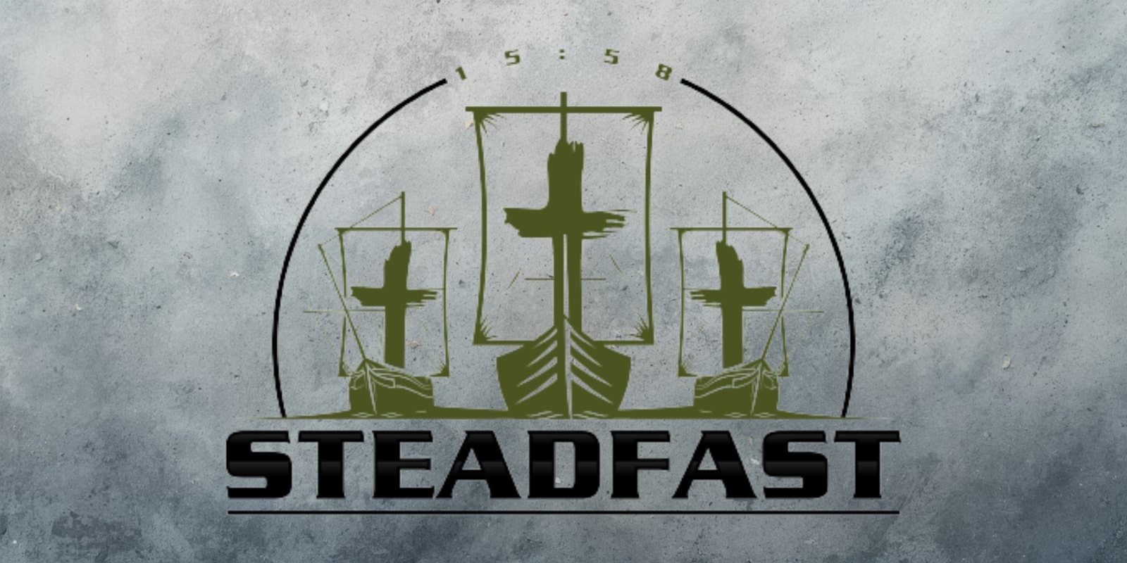 "Steadfast Concrete Frisco" logo with three ships and a circular design, symbolizing reliability and strength.