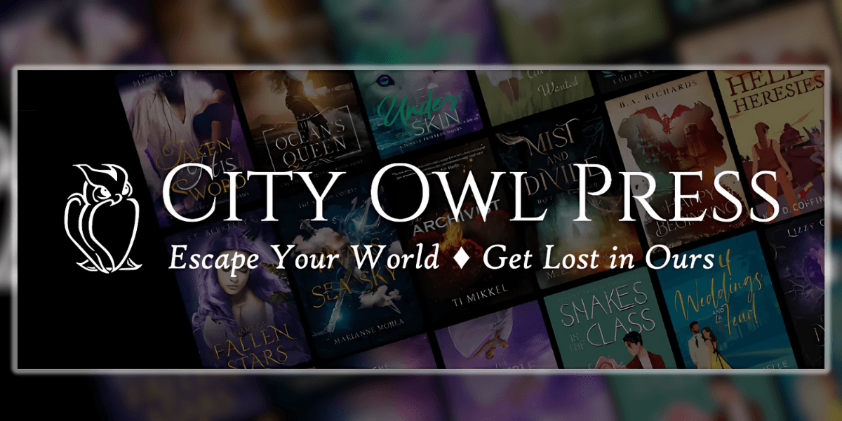 City Owl Press logo with book covers from various genres, highlighting indie authors' creative work and publishing support.