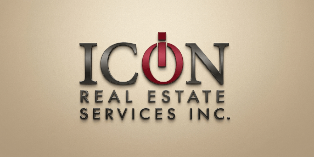 ICON Real Estate Services Inc. logo in black and red lettering on a beige background.