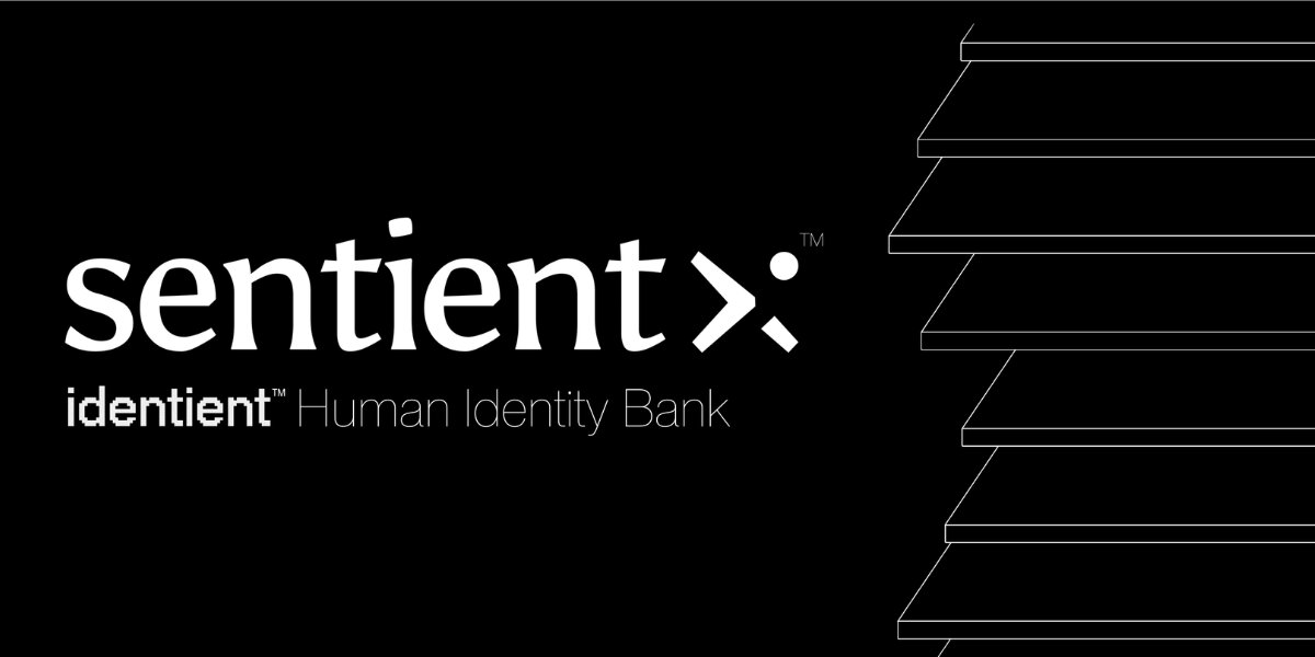 SentientX identient Human Identity Bank logo with stylized stacked identity layers on a black background.