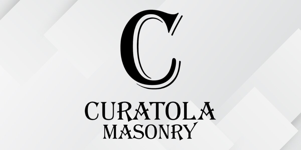 Curatola Masonry company logo on a light geometric background.