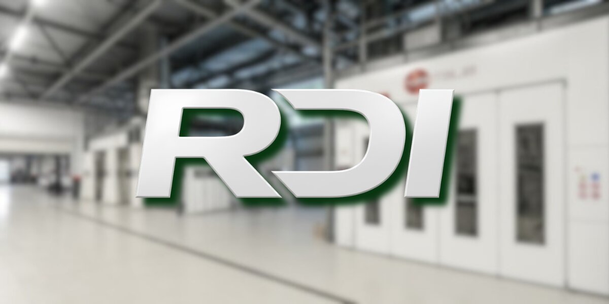 Refinish Distributors Inc. logo over blurred industrial coatings and refinishing facility background.