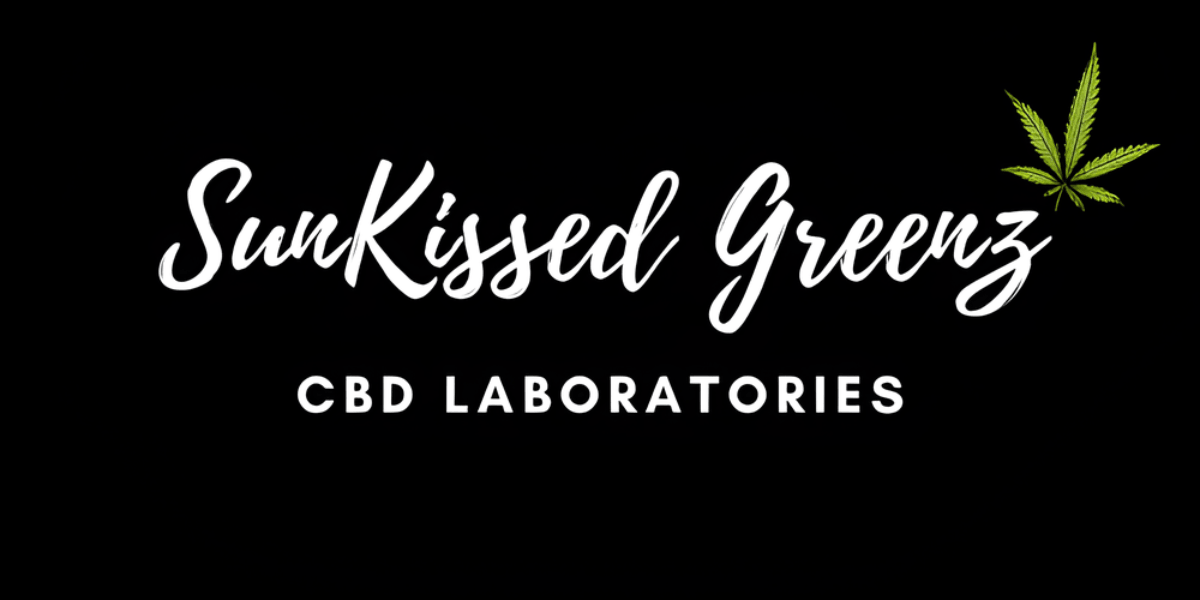 "Logo of SunKissed Greenz, a woman-owned business offering handcrafted CBD, mushroom, and wellness products for natural health solutions."