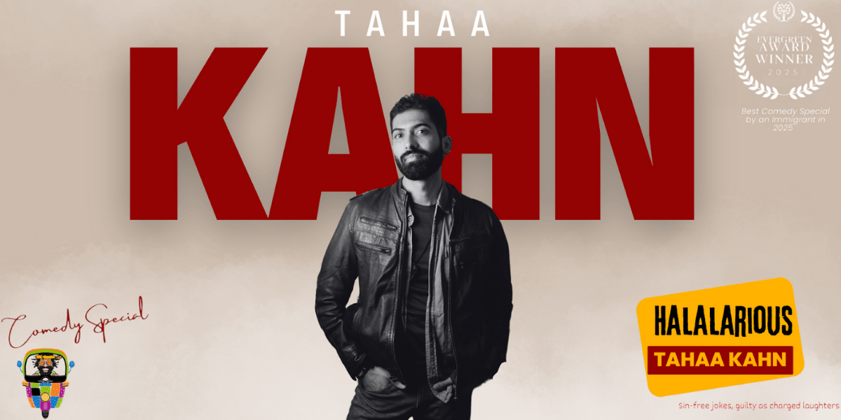 Tahaa Kahn, rising comedian and founder of Comedy for Good, using humor to address social issues and promote humanitarian causes.