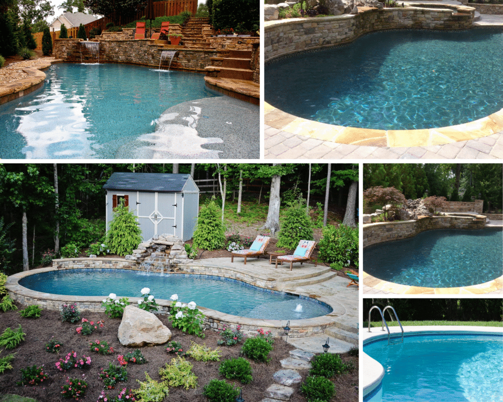 Blue summer pool photo collage