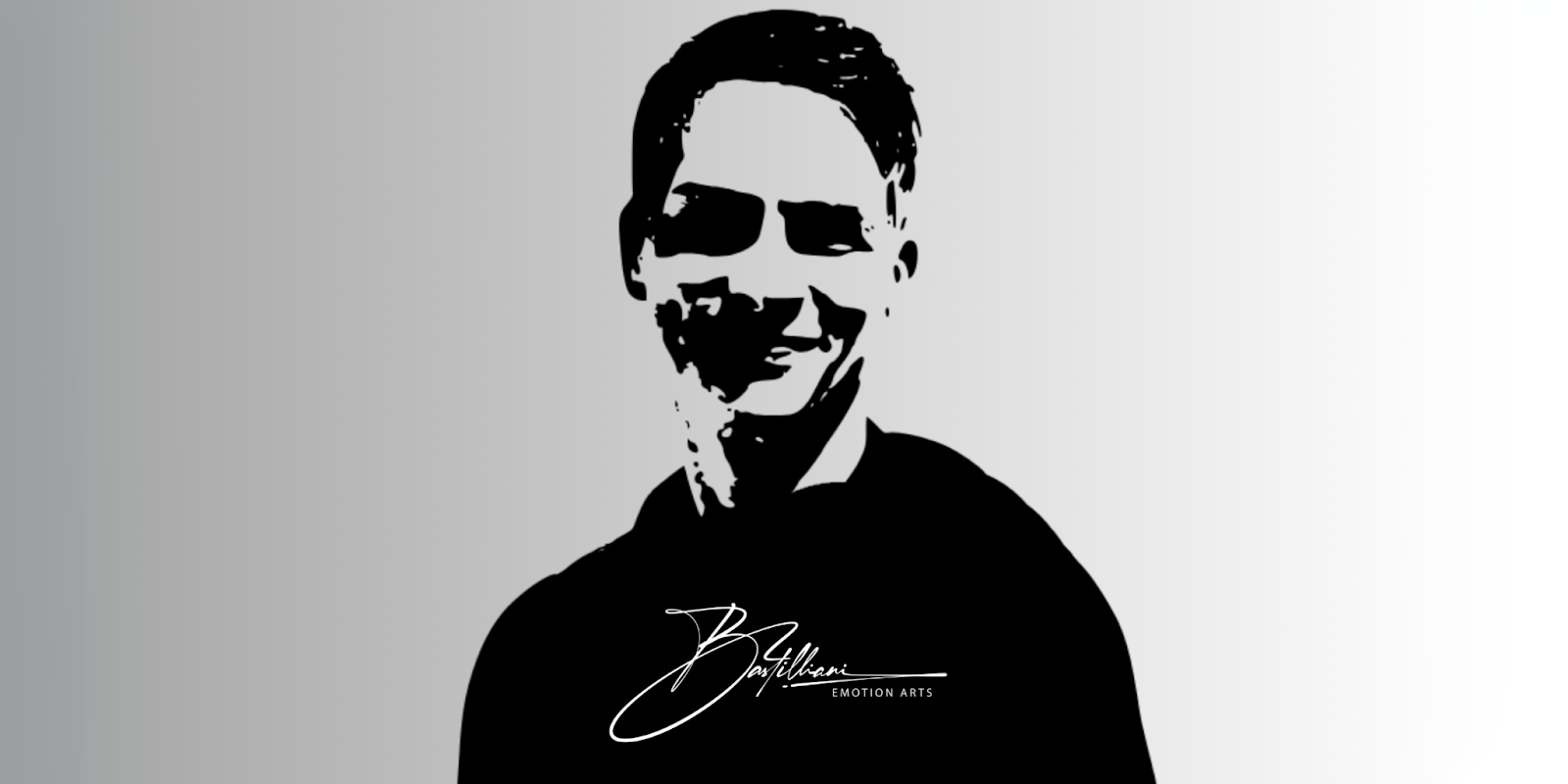 Artistic portrait of a male figure with a minimalistic abstract design, depicting emotion and creativity, with a signature 'B' at the bottom.