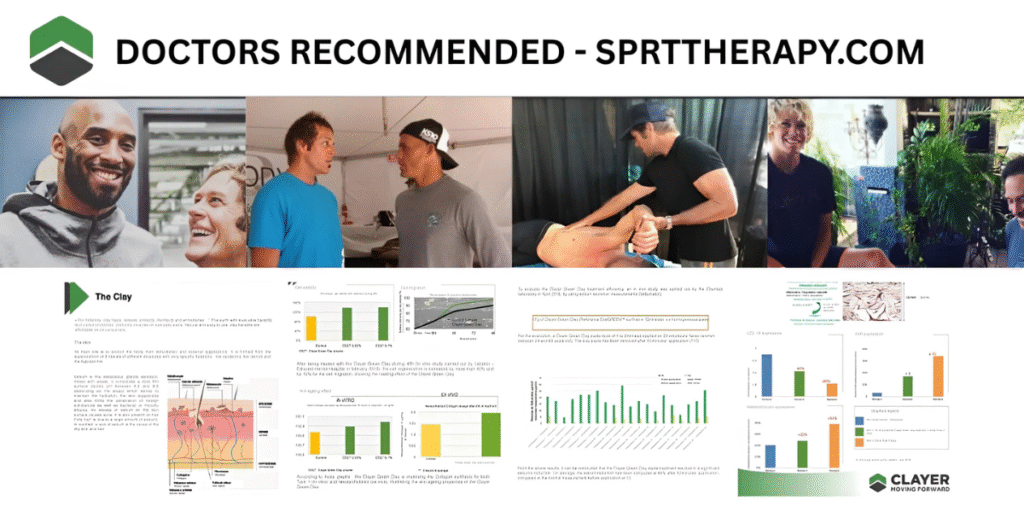 "SPR Therapy promotion featuring testimonials, graphs, and expert evaluations showcasing the effectiveness of their products, with a focus on physical therapy and recovery."