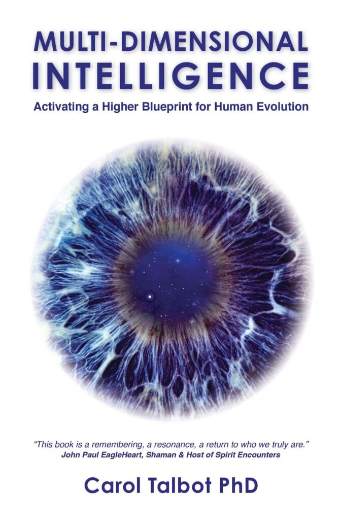 Cover of Multi-Dimensional Intelligence by Carol Talbot PhD featuring a blue eye-like cosmic design.