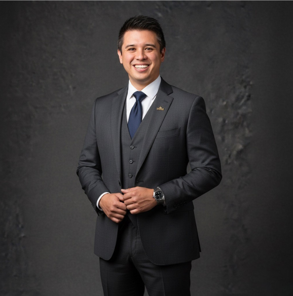 Smiling man in dark suit representing Veblen Group’s leadership, symbolizing professional growth and business success.