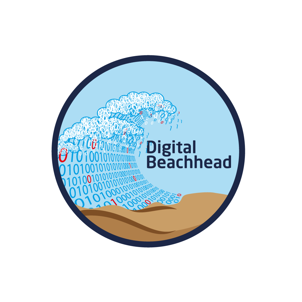 Digital Beachhead logo with binary wave symbolizing cybersecurity.