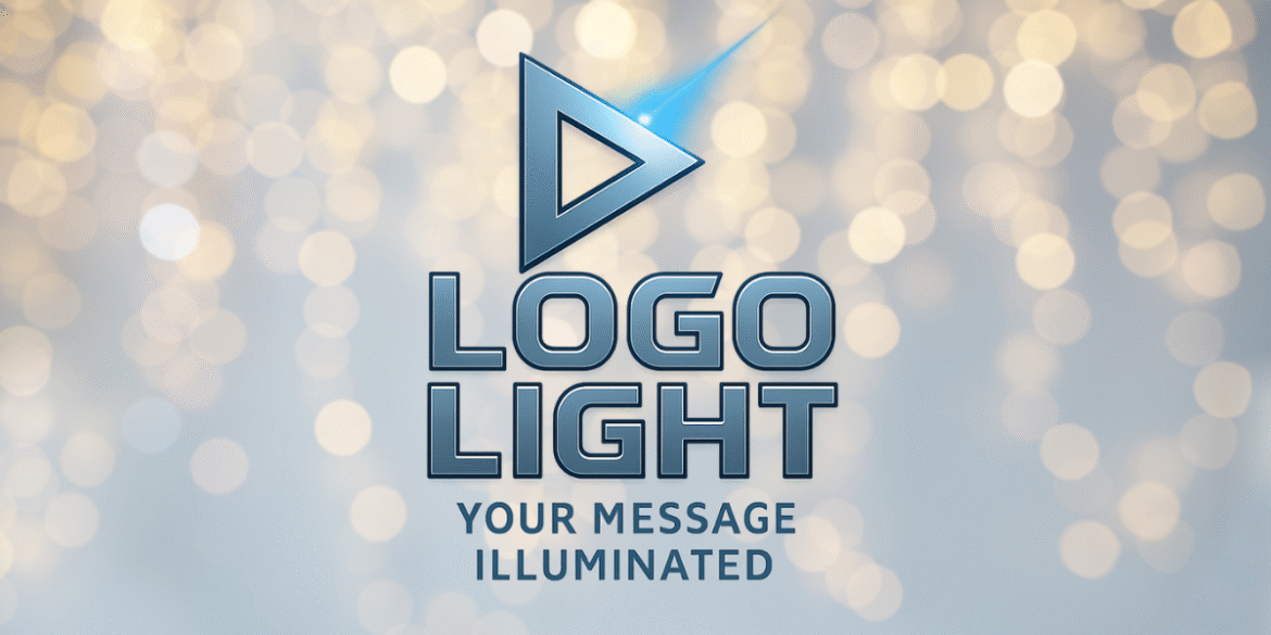 Logo Light logo with text 'Your Message Illuminated' showcasing a dynamic, attention-grabbing, light projection branding concept.
