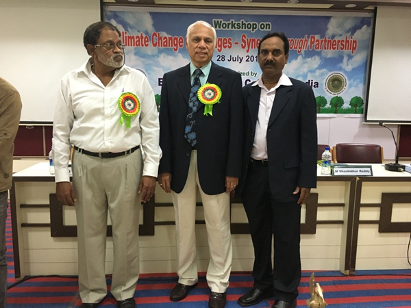 Subi Subramanian with fellow speakers at a Climate Change Workshop in Hyderabad, India.
