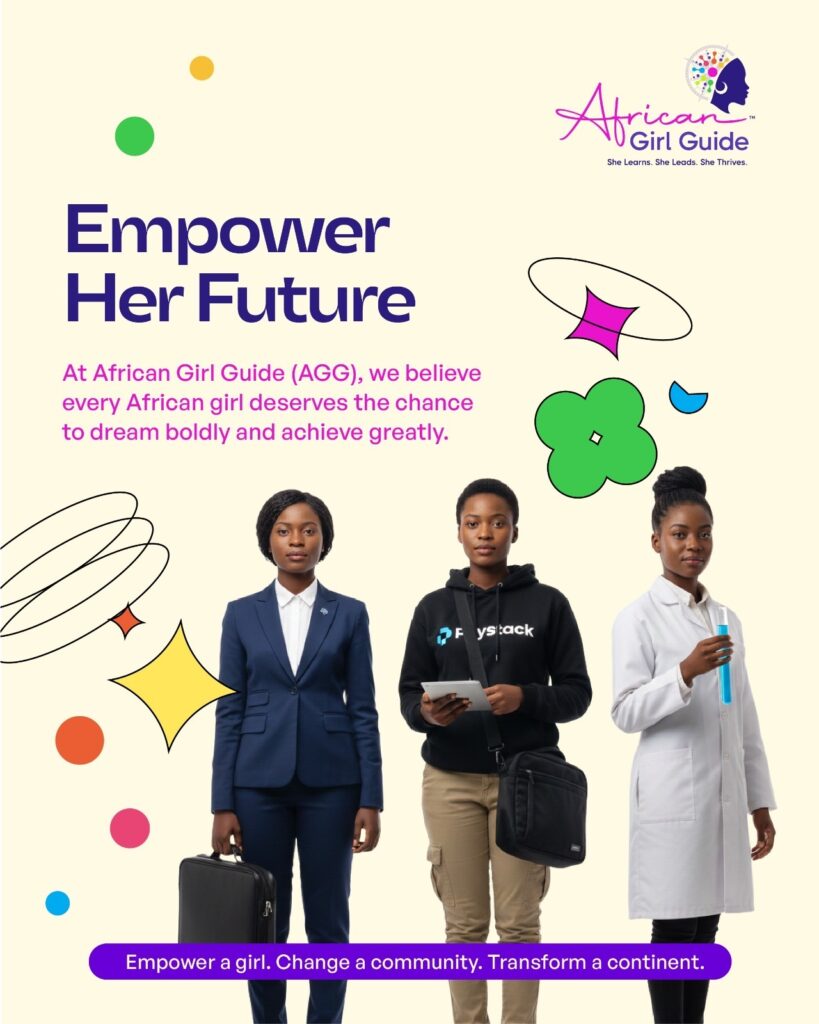Three young women representing diverse career paths, empowered by African Girl Guide initiatives.
