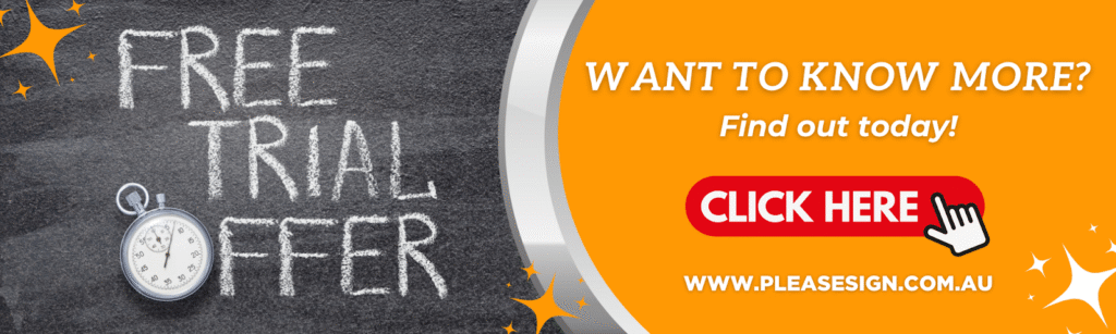 Promotional banner offering a free 30-day trial of PleaseSign for e-signature services.