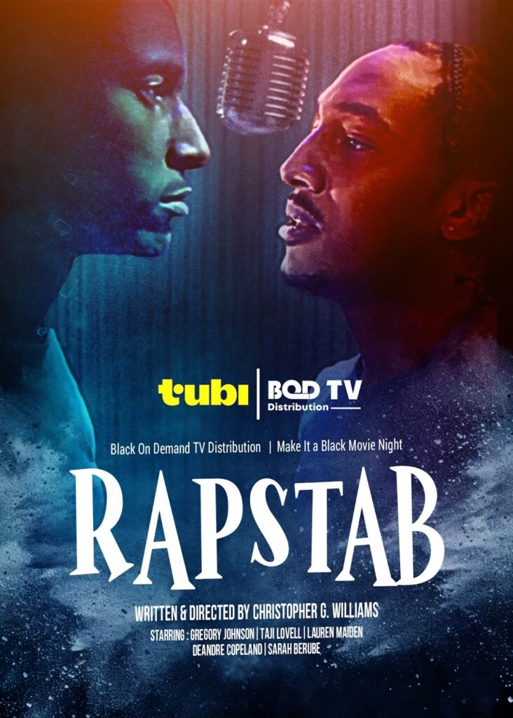 RapStab film poster, distributed by BOD TV, featuring Black storytellers in the entertainment industry.