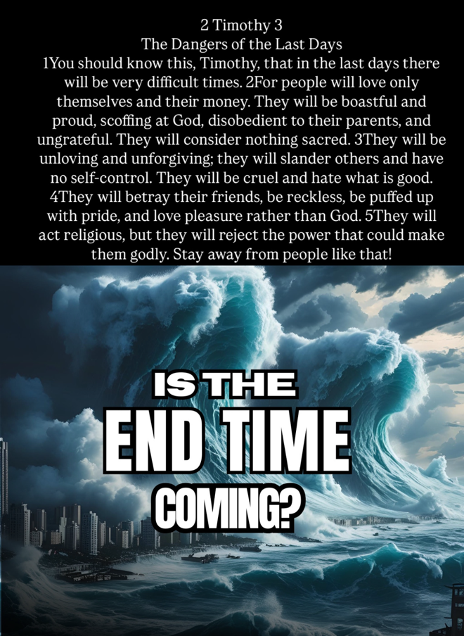 A powerful biblical passage from 2 Timothy, questioning if the end time is near, emphasizing spiritual preparation.
