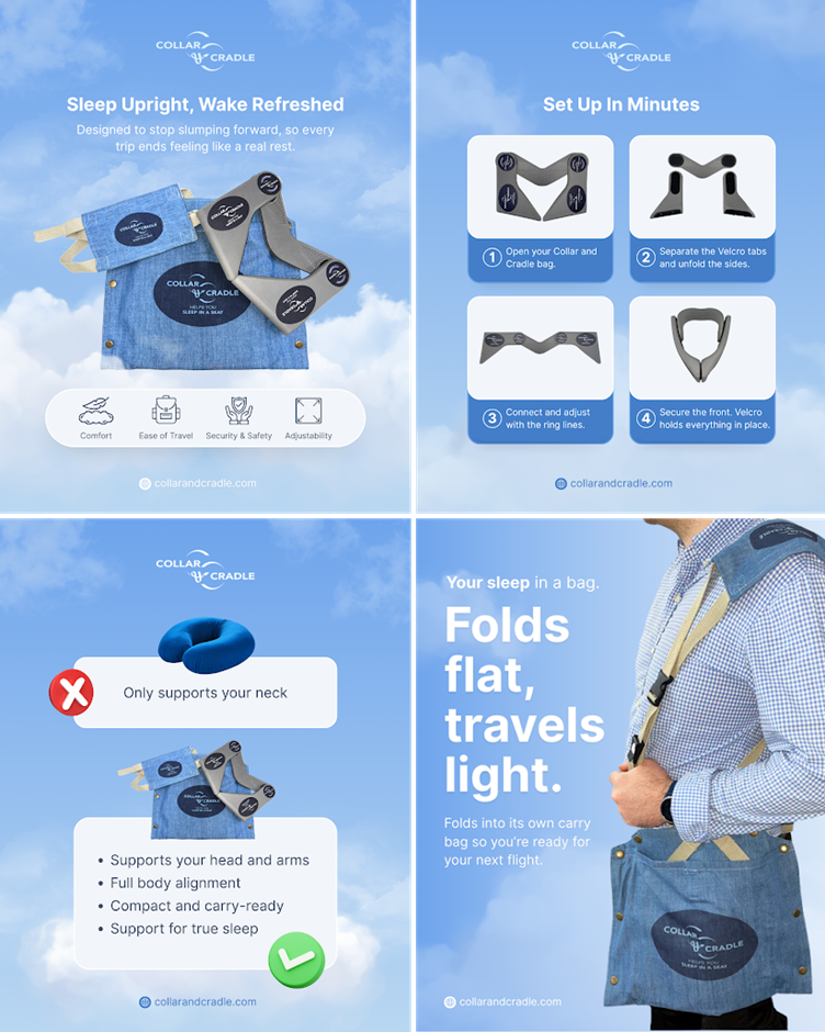 Enhance your travel comfort with the Collar & Cradle system, engineered to provide optimal support throughout extended journeys, helping to ensure you arrive feeling refreshed.