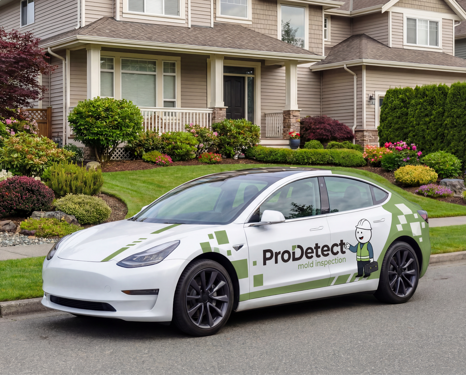 ProDetect Vehicle: "ProDetect Mold Inspection branded vehicle outside a residential home, showcasing their services."