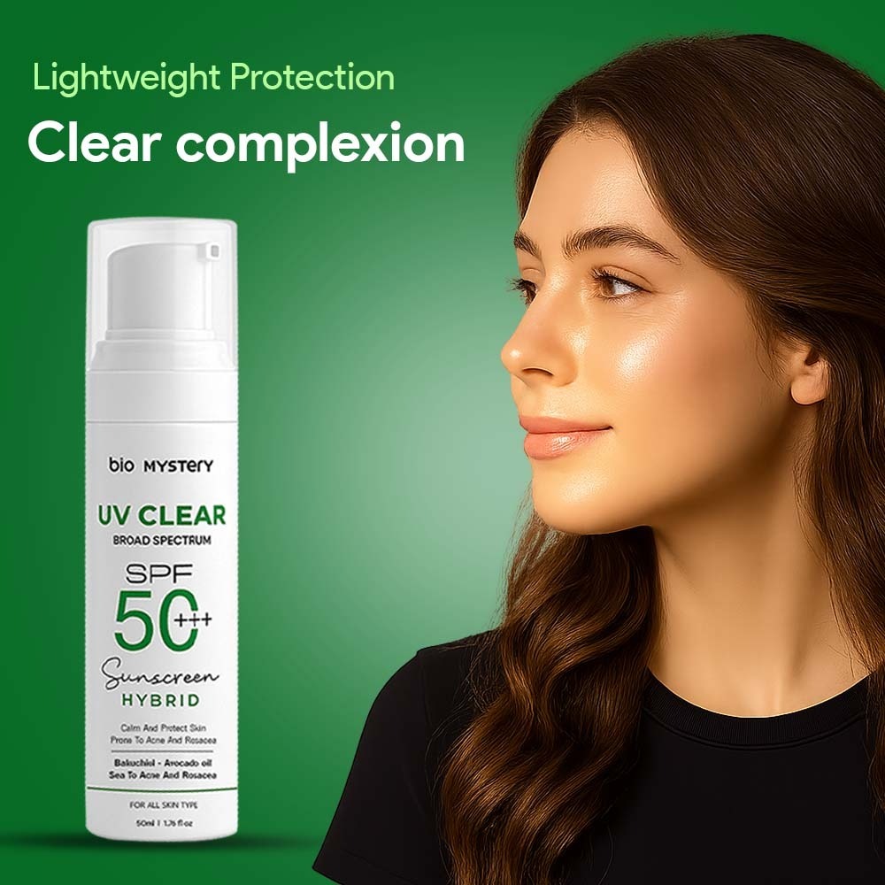 Bio Mystery UV Clear sunscreen offering lightweight protection for a clear complexion.