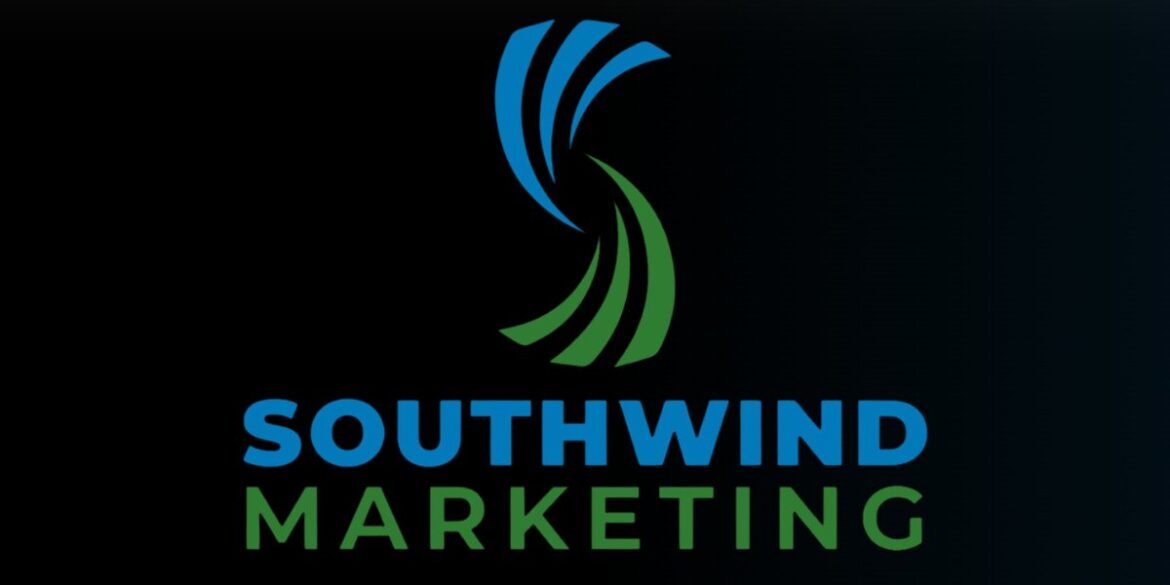 Southwind Marketing Group, featuring a dynamic swirl design in blue and green, with the company name below.