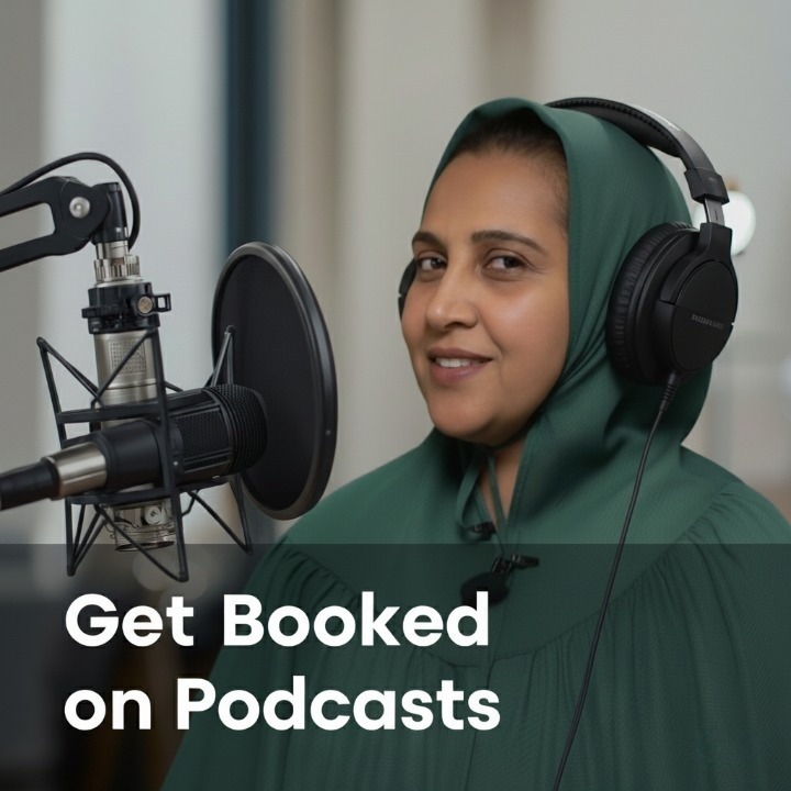 Munira Zahabi promoting podcast guesting as a strategy for gaining visibility and authority.