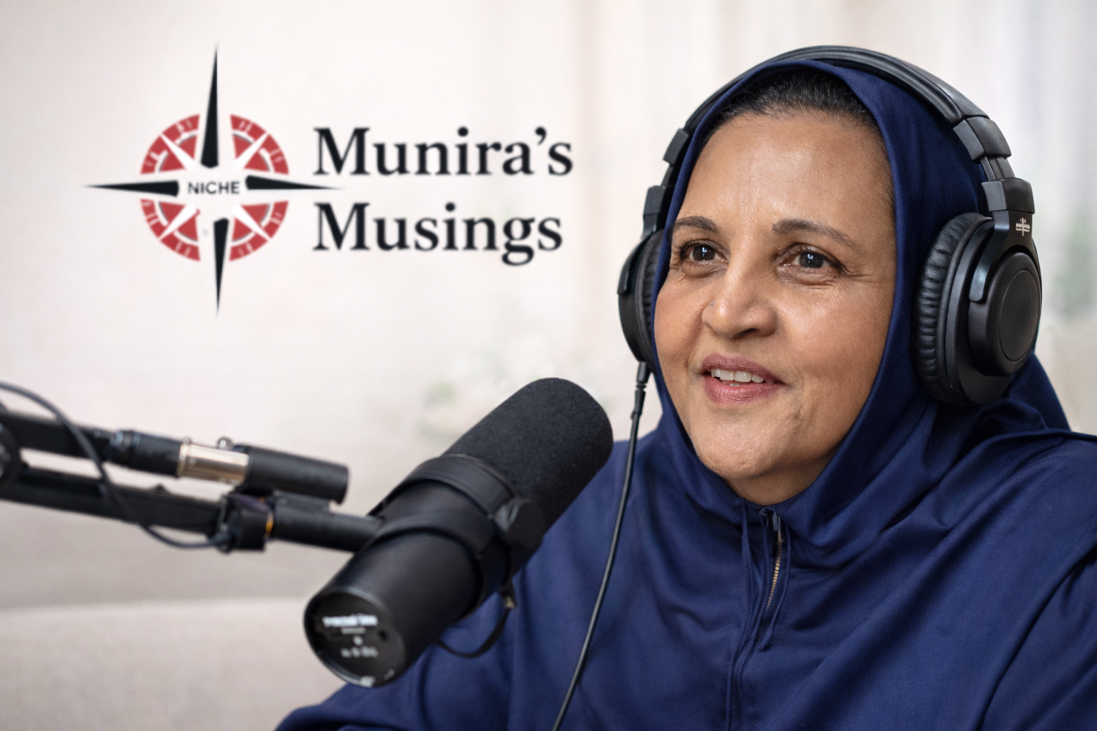 Munira Zahabi on her podcast, "Munira's Musings," sharing insights on visibility and communication.