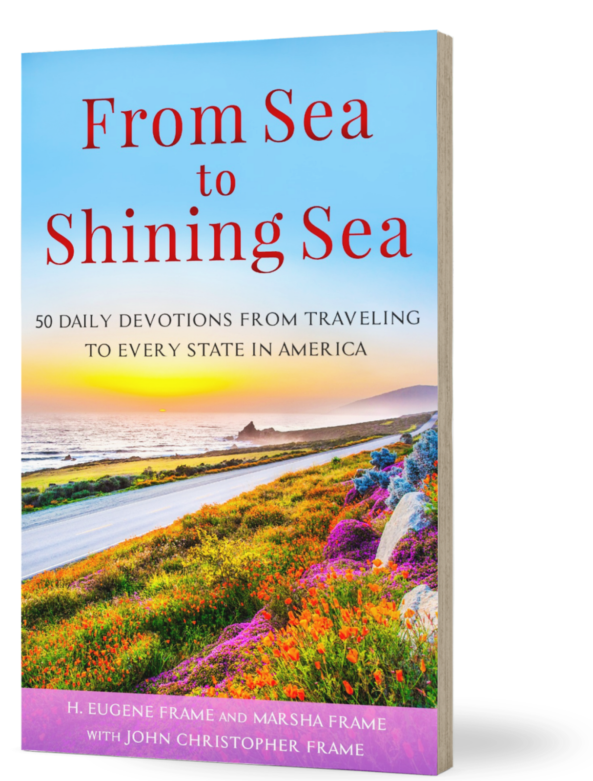 The book From Sea to Shining Sea with a scenic cover of a coastal landscape.